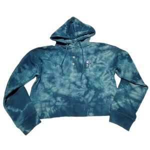 Roxy Crop Blue Tie Dye Hooded Sweater Size Medium